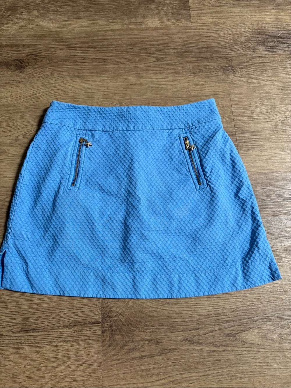 Lilly Pulitzer Light Blue Textured A-Line Skirt with Gold Starfish Zippers